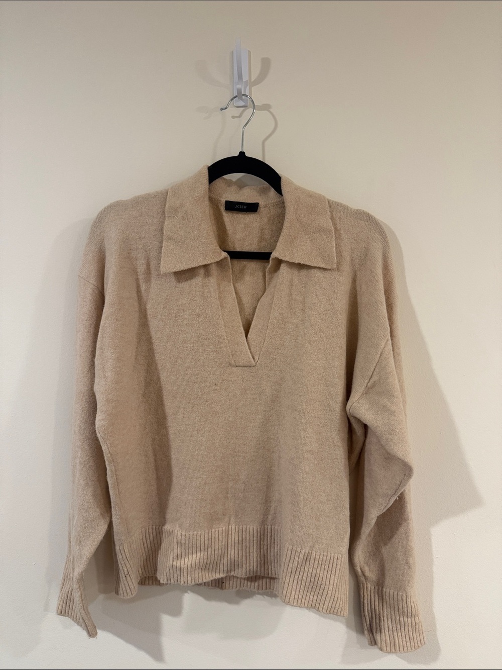 J. Crew Beige Collared V-Neck Sweater